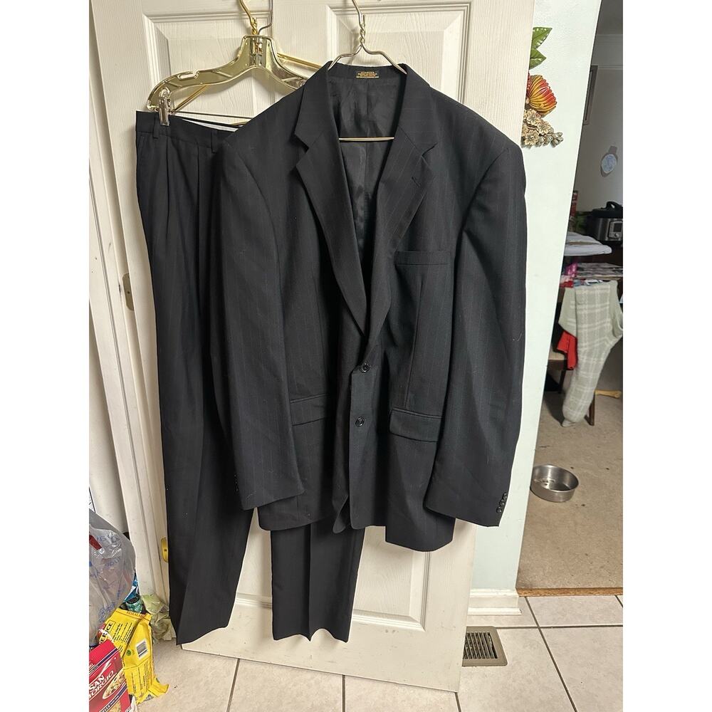 Town Craft Men's Black Blue pinstripe worsted wool Suit 50xt Jacket 42x33 pants